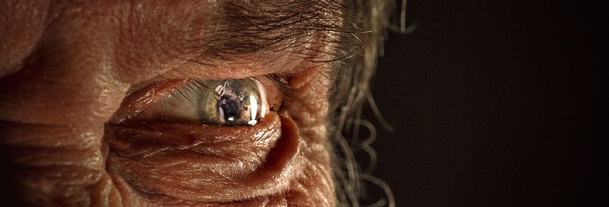 Half face of aggressive man